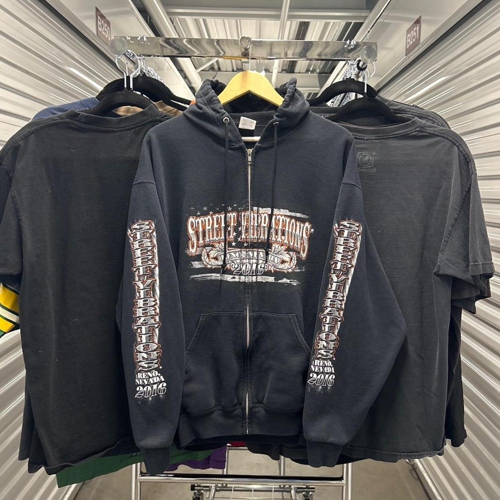 Crazy Vintage 2000's Style Street Vibrations Biker Rally Zip-Up Graphic Hoodie